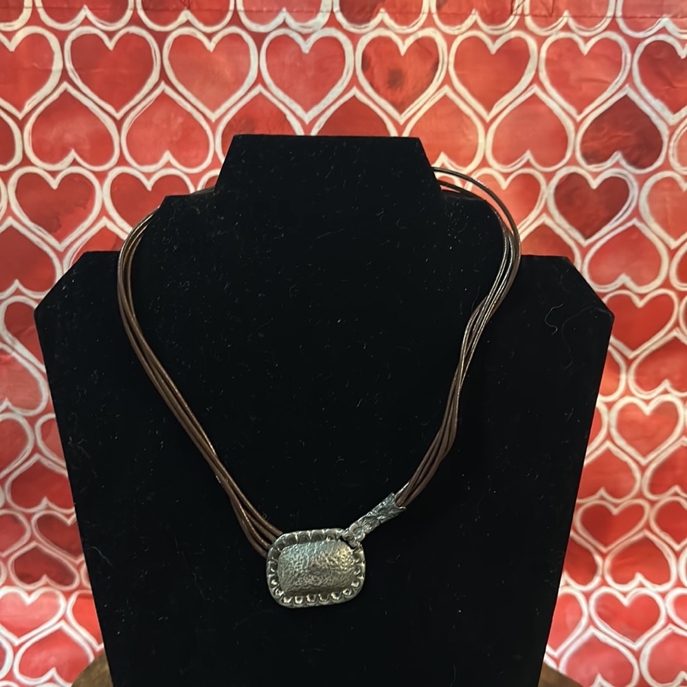 Silpada oxidized hammer brown leather  necklace